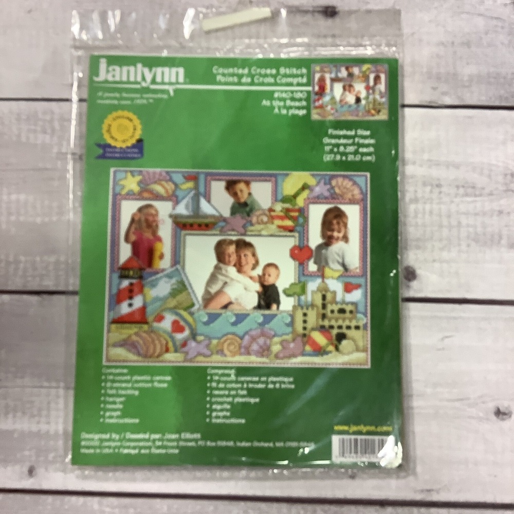 Janlynn Counted Cross Stitch Kit At The Beach Plastic Canvas Frame Ocean Sealed